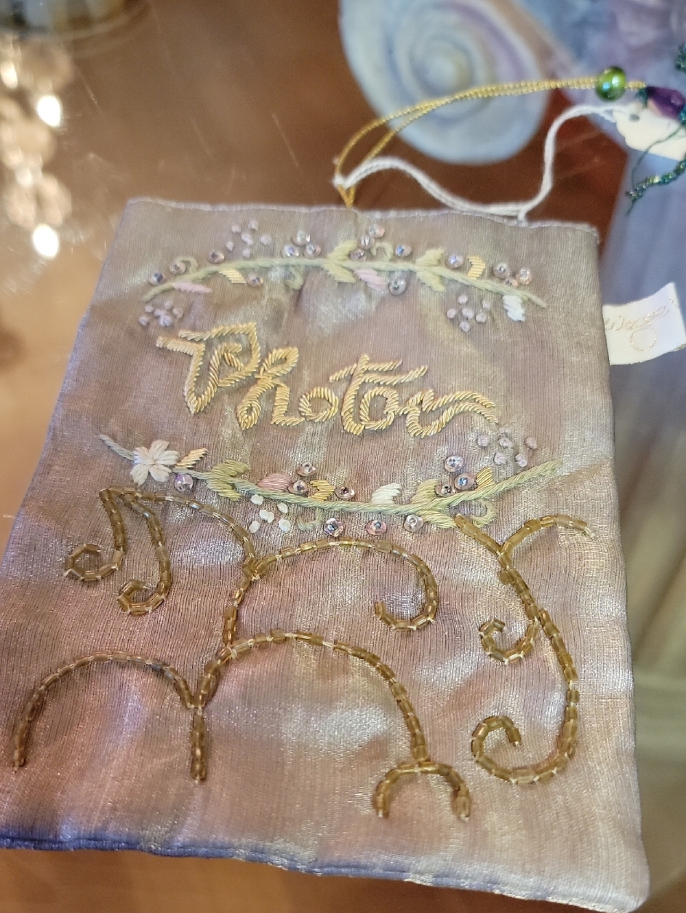 Embroidered 'Photos' Silk Keepsake Pouch